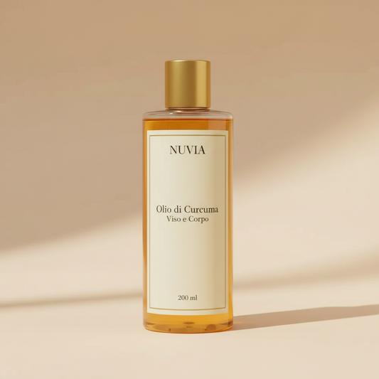 Olio di curcuma viso e corpo Nuvia, flacone da 200 ml