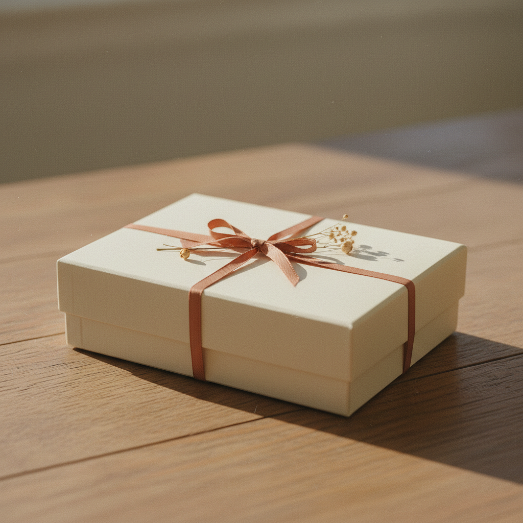 Confezione del kit rituale Nuvia chiusa con nastro terracotta, idea regalo